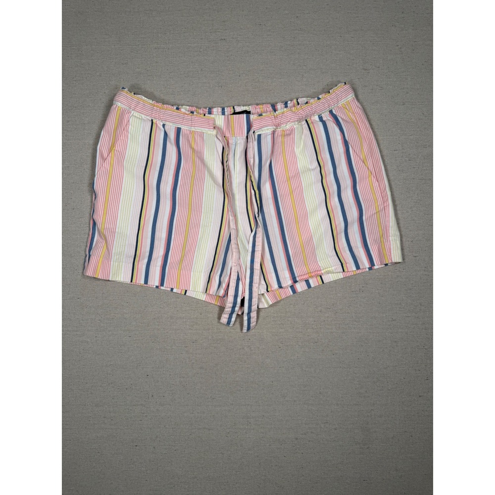 Loft Womens Small Pink Blue Striped Cotton Drawstring Elastic Waist Shorts